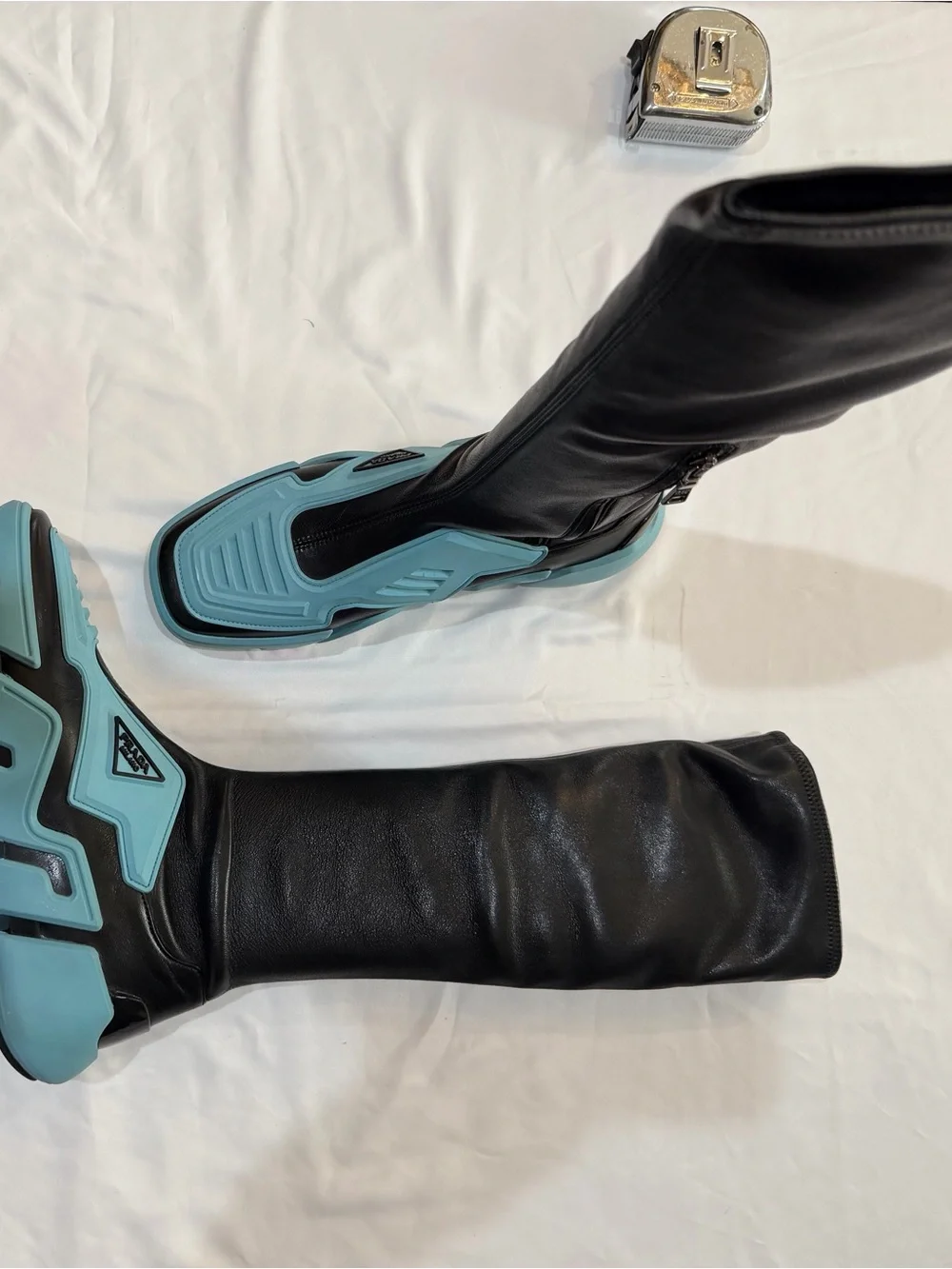 Prada Runway Techno Stretch Boots with Light Blue Platform Soles size 40